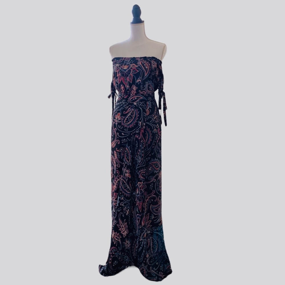 OLIVACEOUS PAISLEY FAUX WRAP MAXI DRESS